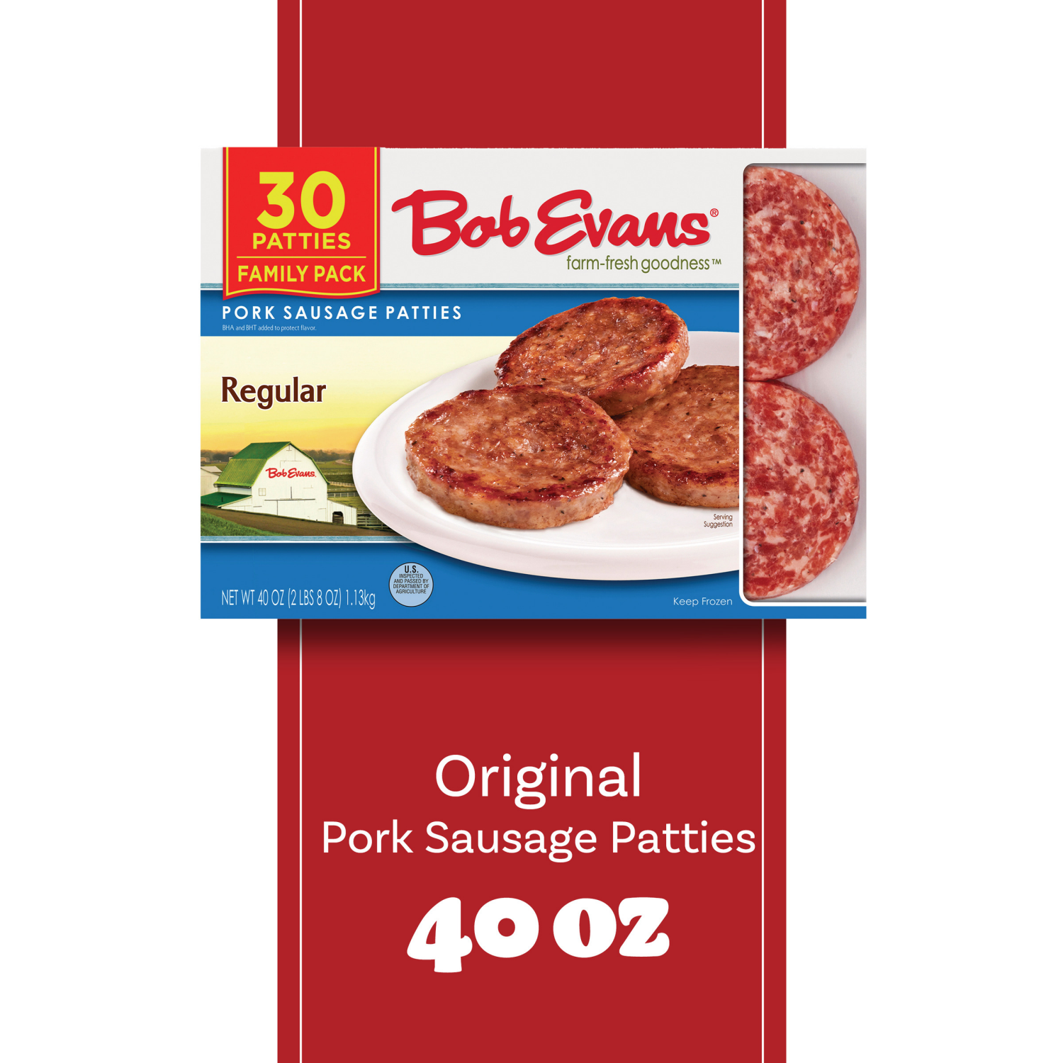 slide 6 of 8, Bob Evans Regular Pork Sausage Patties 40 oz. Box, 30 ct