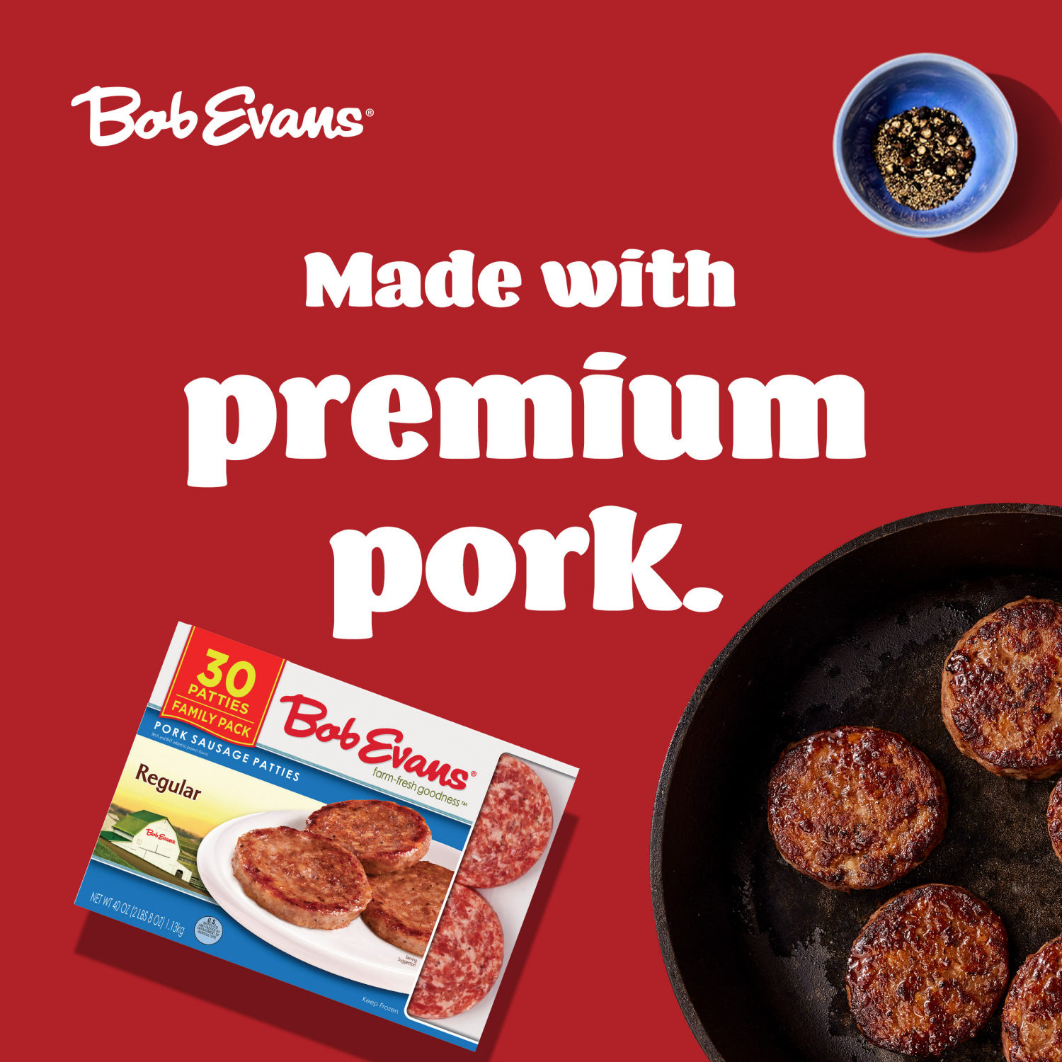 slide 7 of 8, Bob Evans Regular Pork Sausage Patties 40 oz. Box, 30 ct