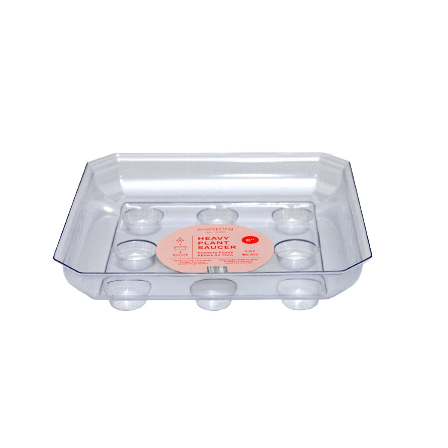 slide 1 of 1, 8" Sq Clear Designer Heavy Plant Saucer, 8 in