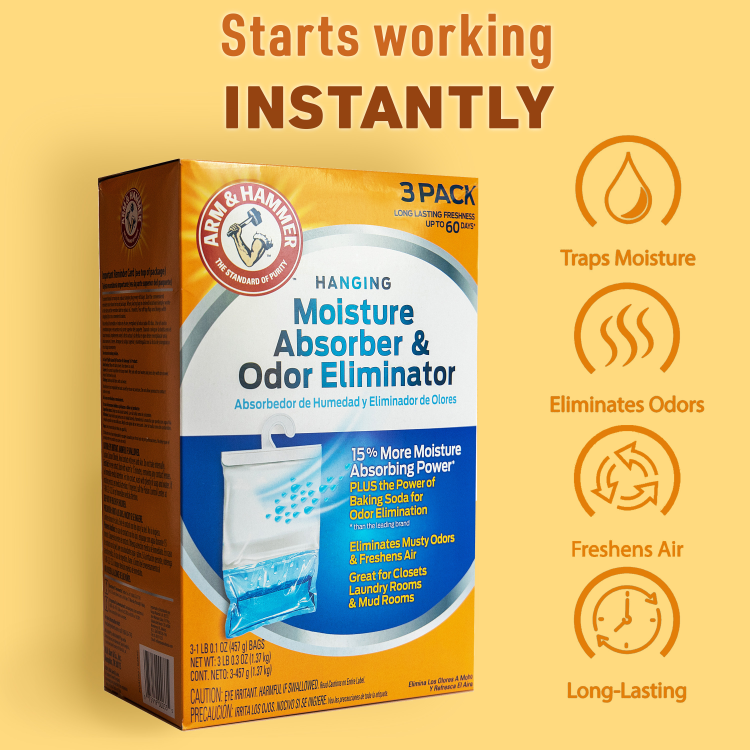 slide 2 of 5, Arm & Hammer Fragrance Free Hanging Moisture Absorber and Odor Eliminator, 3 ct