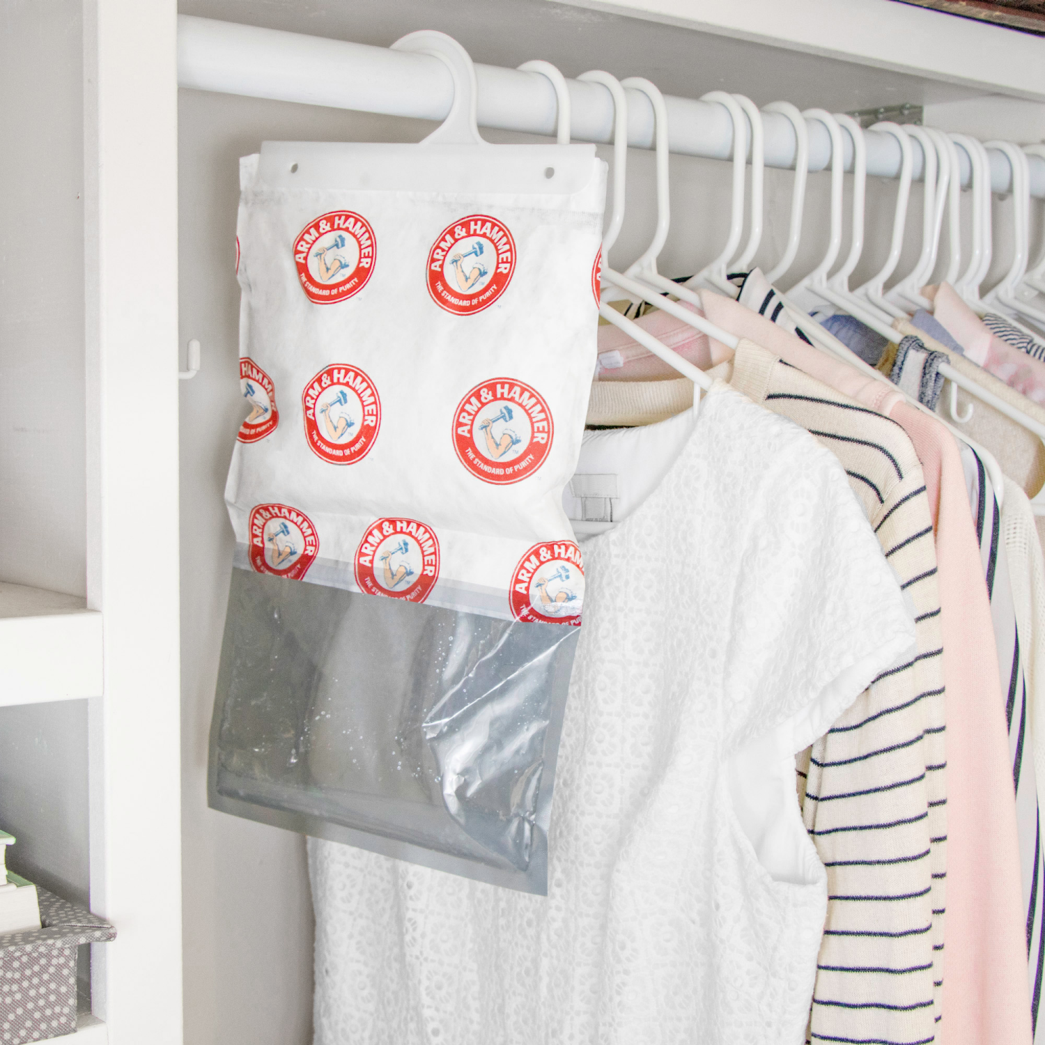 slide 5 of 5, Arm & Hammer Fragrance Free Hanging Moisture Absorber and Odor Eliminator, 3 ct