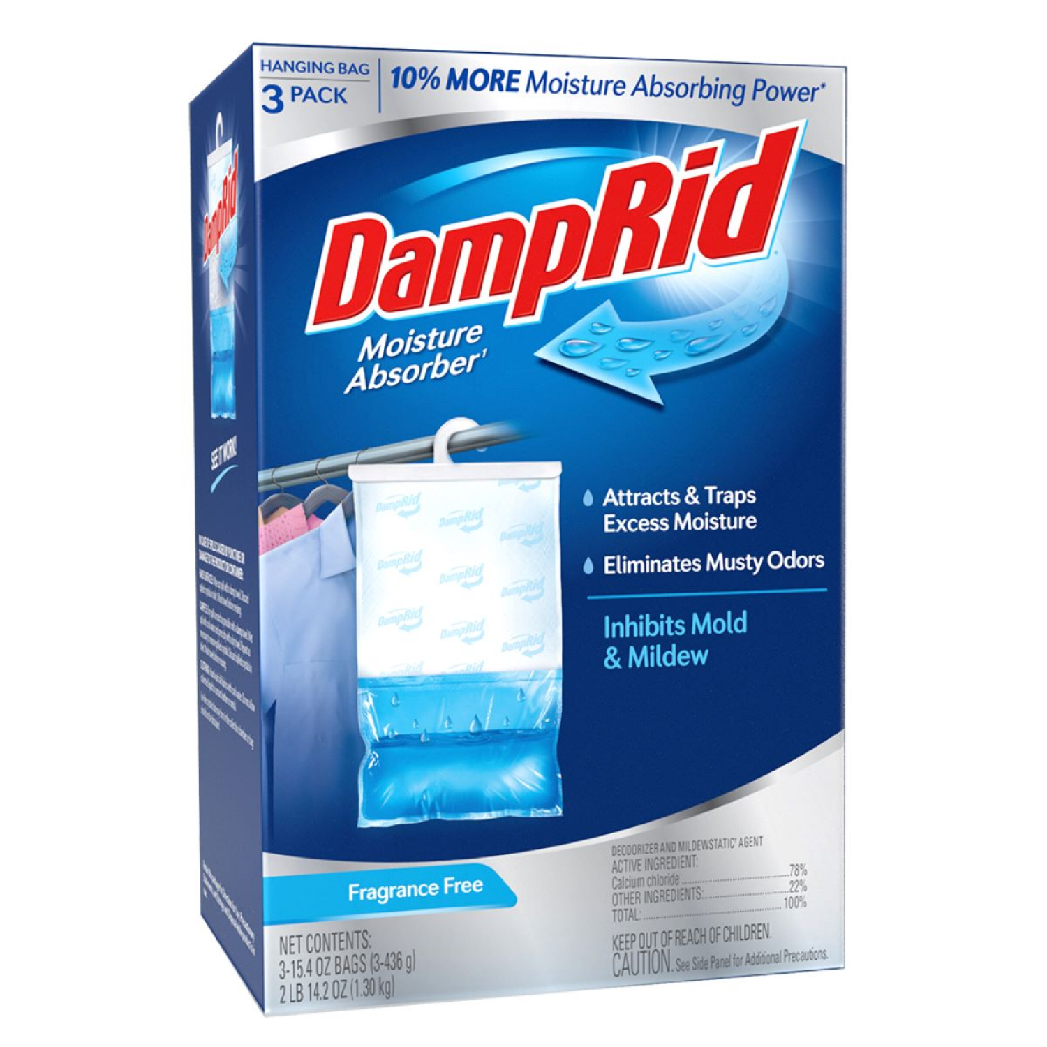 slide 8 of 8, DampRid Hanging Bag Fragrance Free Moisture Absorber 3 - 15.4 oz Bags, 3 ct