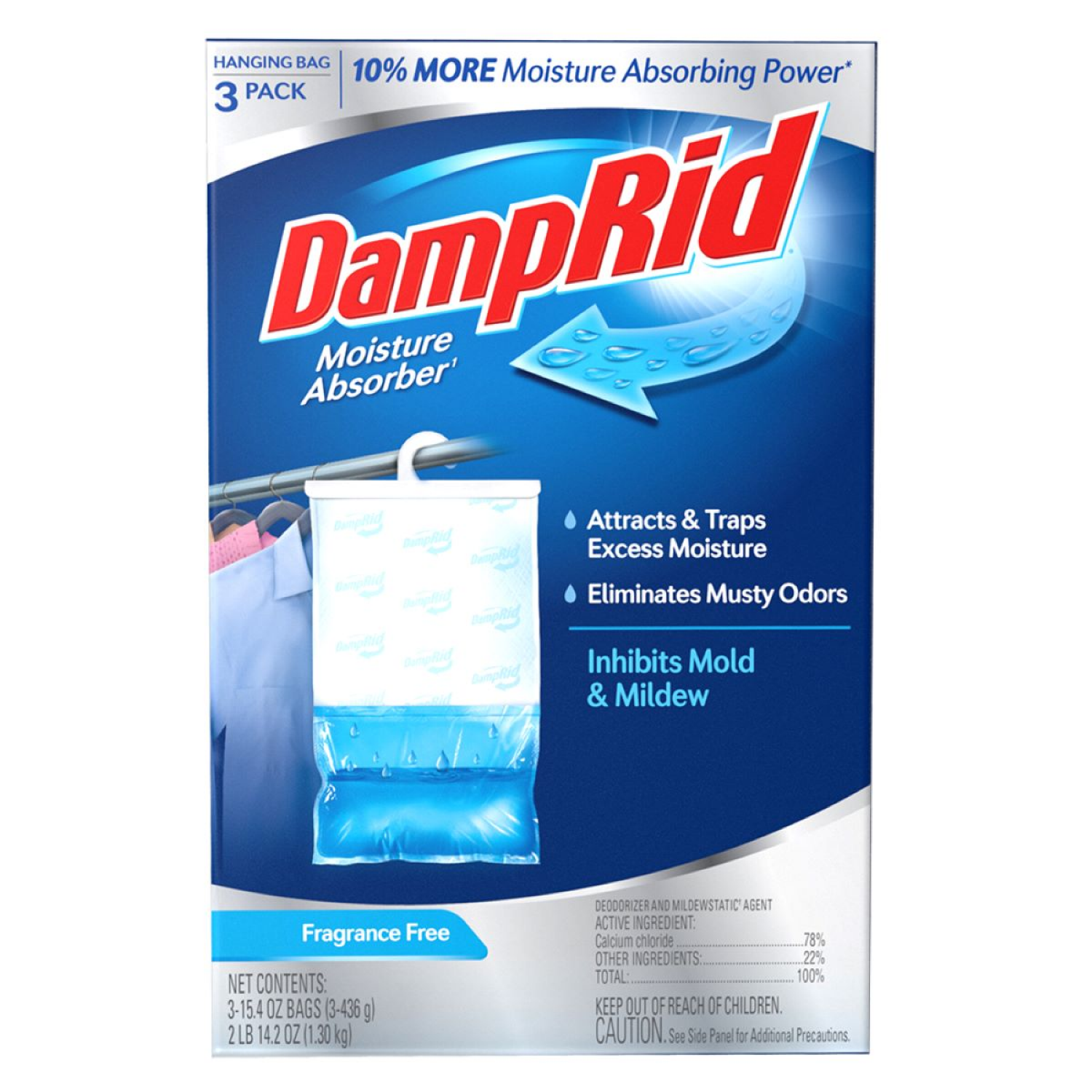 slide 1 of 8, DampRid Hanging Bag Fragrance Free Moisture Absorber 3 - 15.4 oz Bags, 3 ct