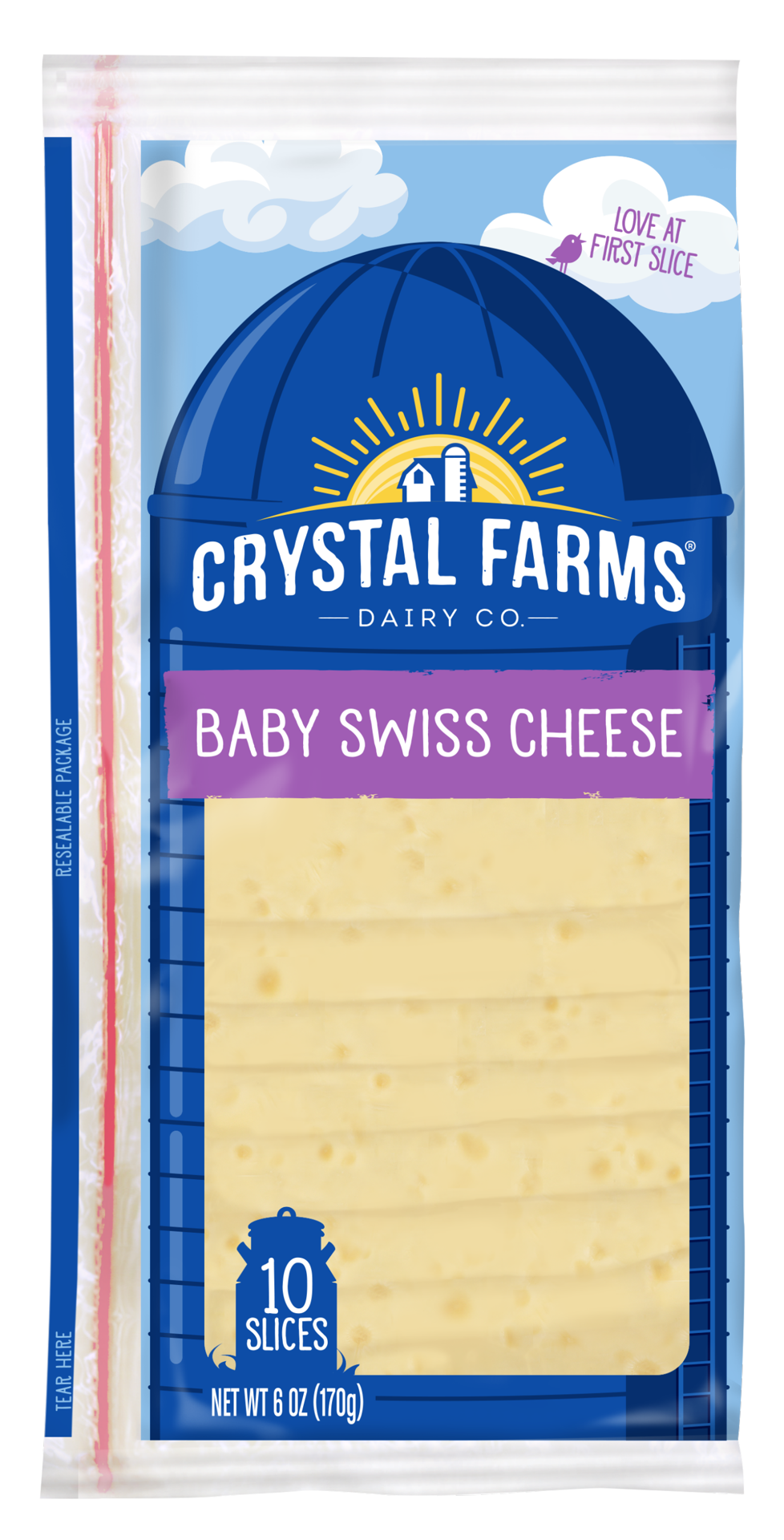 slide 1 of 2, Crystal Farms Baby Swiss Sliced Cheese, 6 oz, 10 count, 6 oz