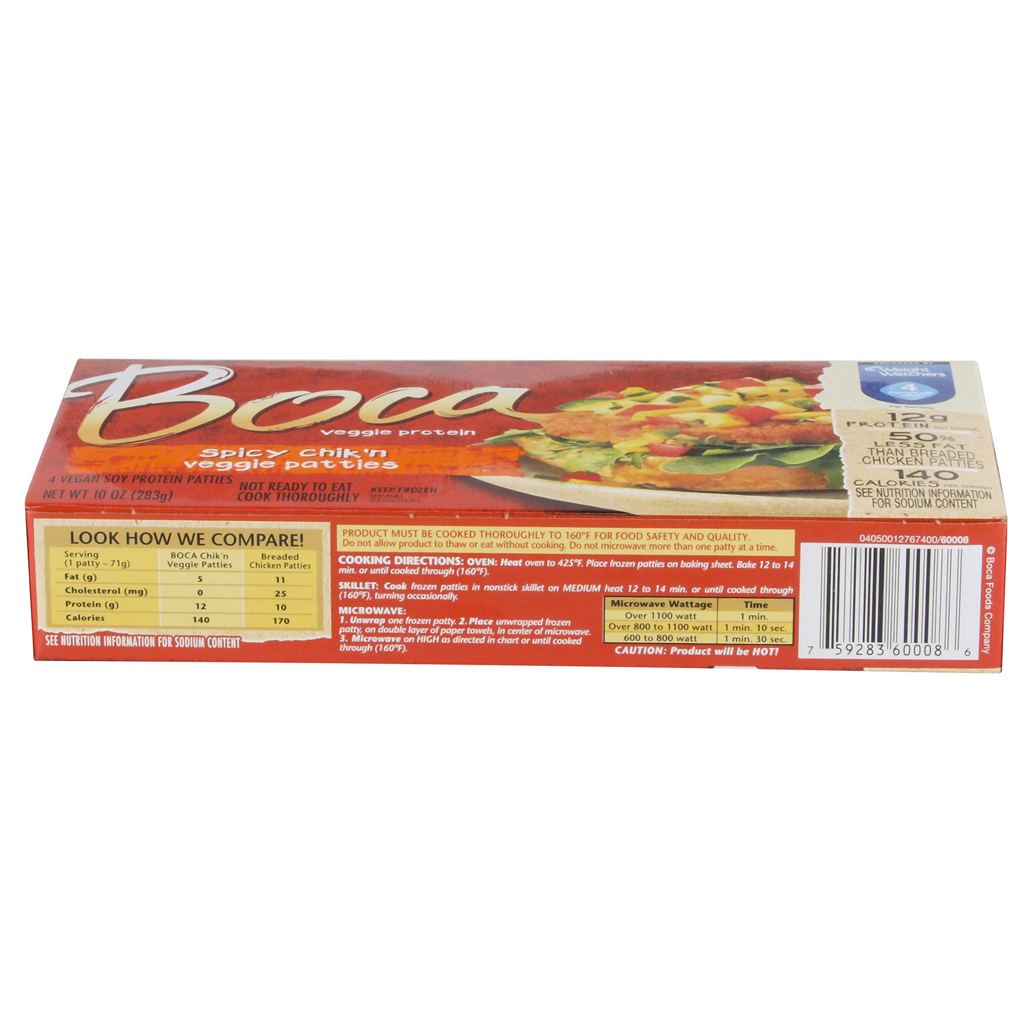 slide 2 of 3, BOCA Spicy Vegan Chik'n Veggie Patties, 4 ct Box, 4 ct