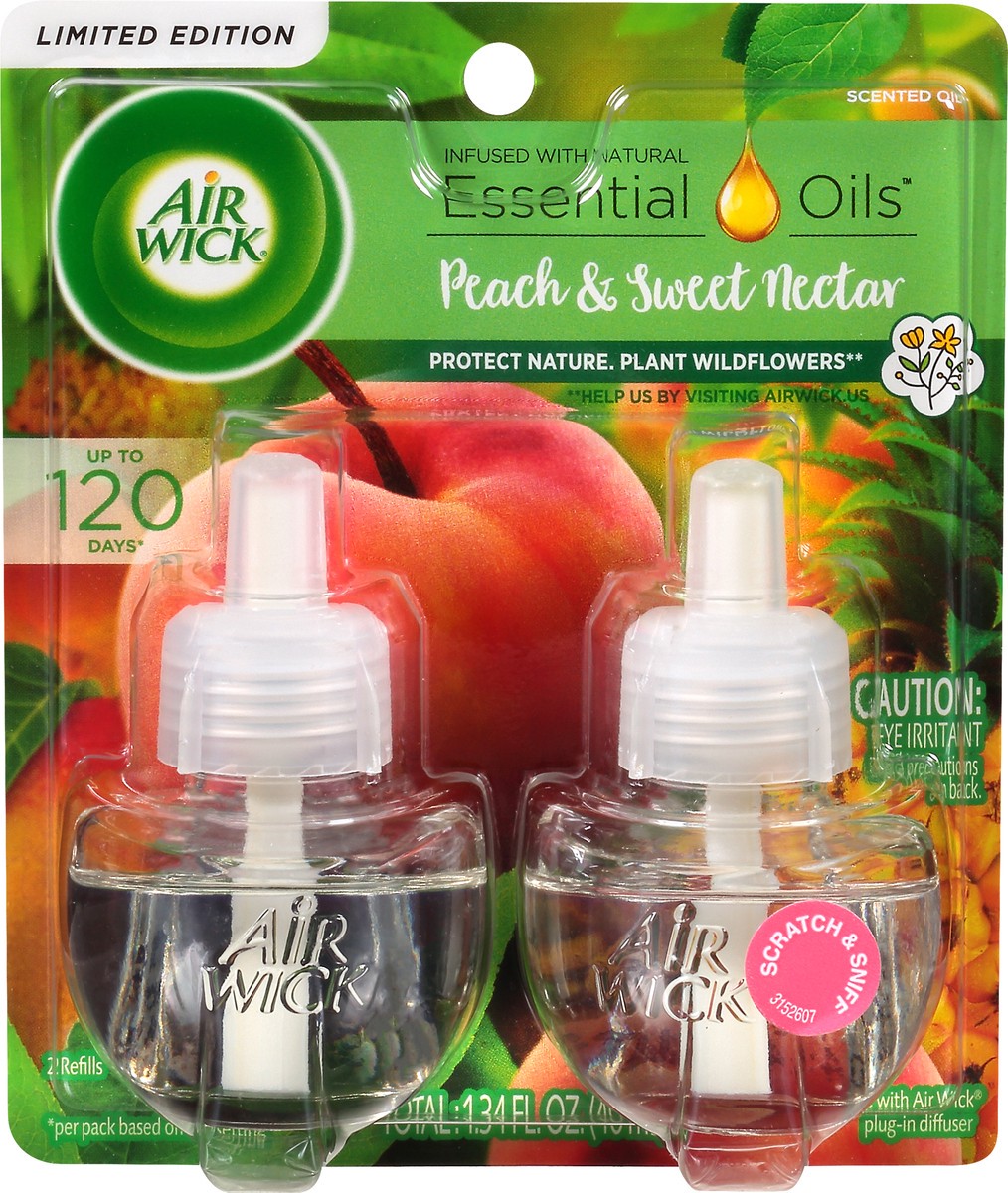 slide 1 of 9, Air Wick Essential Oils Peach & Sweet Nectar Scented Oil Refills 2 ea, 2 ct