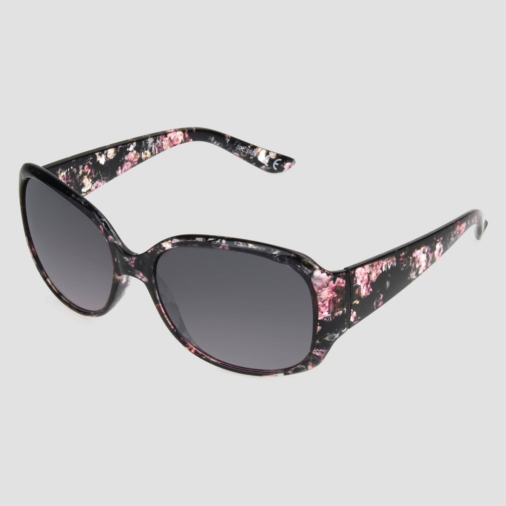 slide 2 of 2, Women's Floral Print Square Polarized Sunglasses - A New Day Black/Pink, 1 ct