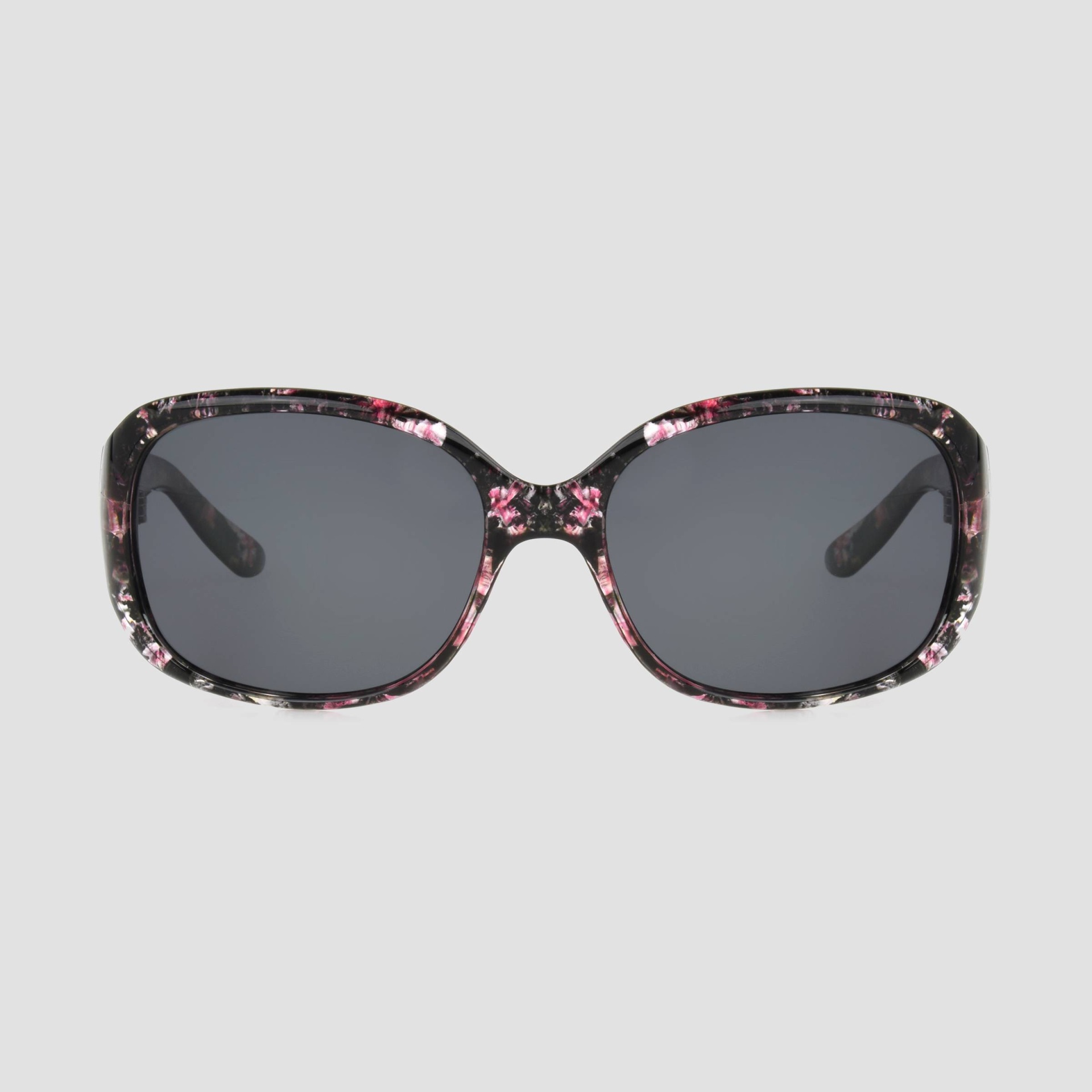 slide 1 of 2, Women's Floral Print Square Polarized Sunglasses - A New Day Black/Pink, 1 ct