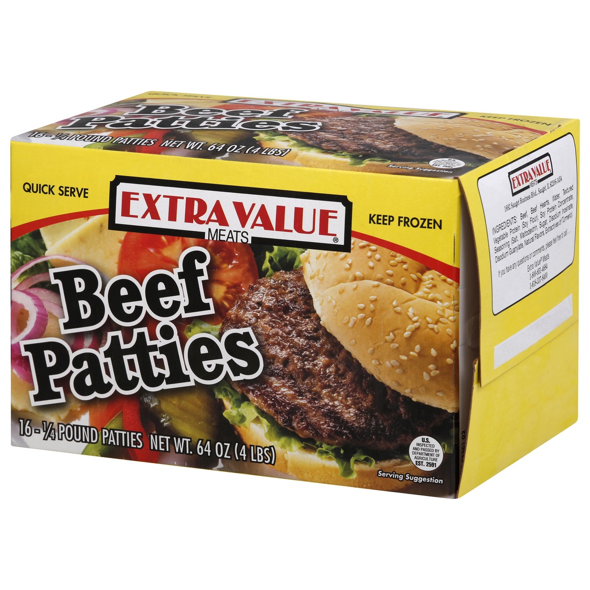 slide 8 of 13, Extra Value® frozen beef patties, 64 oz