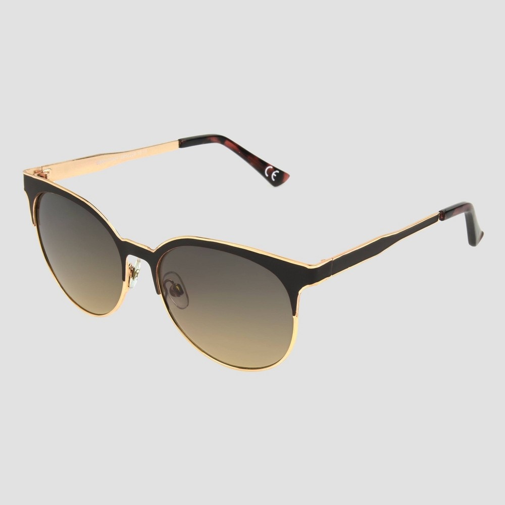 slide 2 of 2, Women's Cateye Retro Browline Sunglasses - A New Day Black/Gold, 1 ct