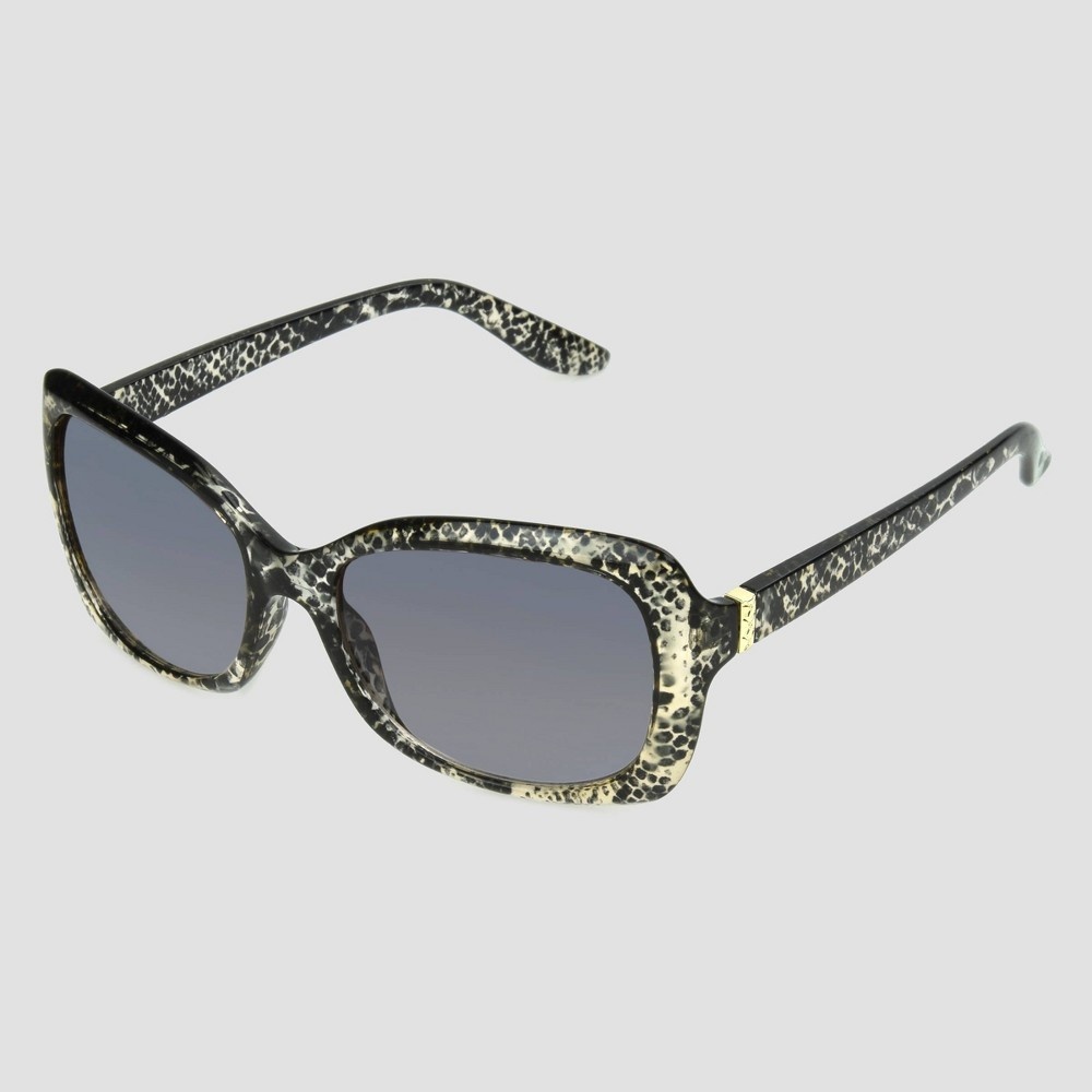 slide 2 of 2, Women's Snakeskin Print Square Plastic Sunglasses - A New Day Black, 1 ct