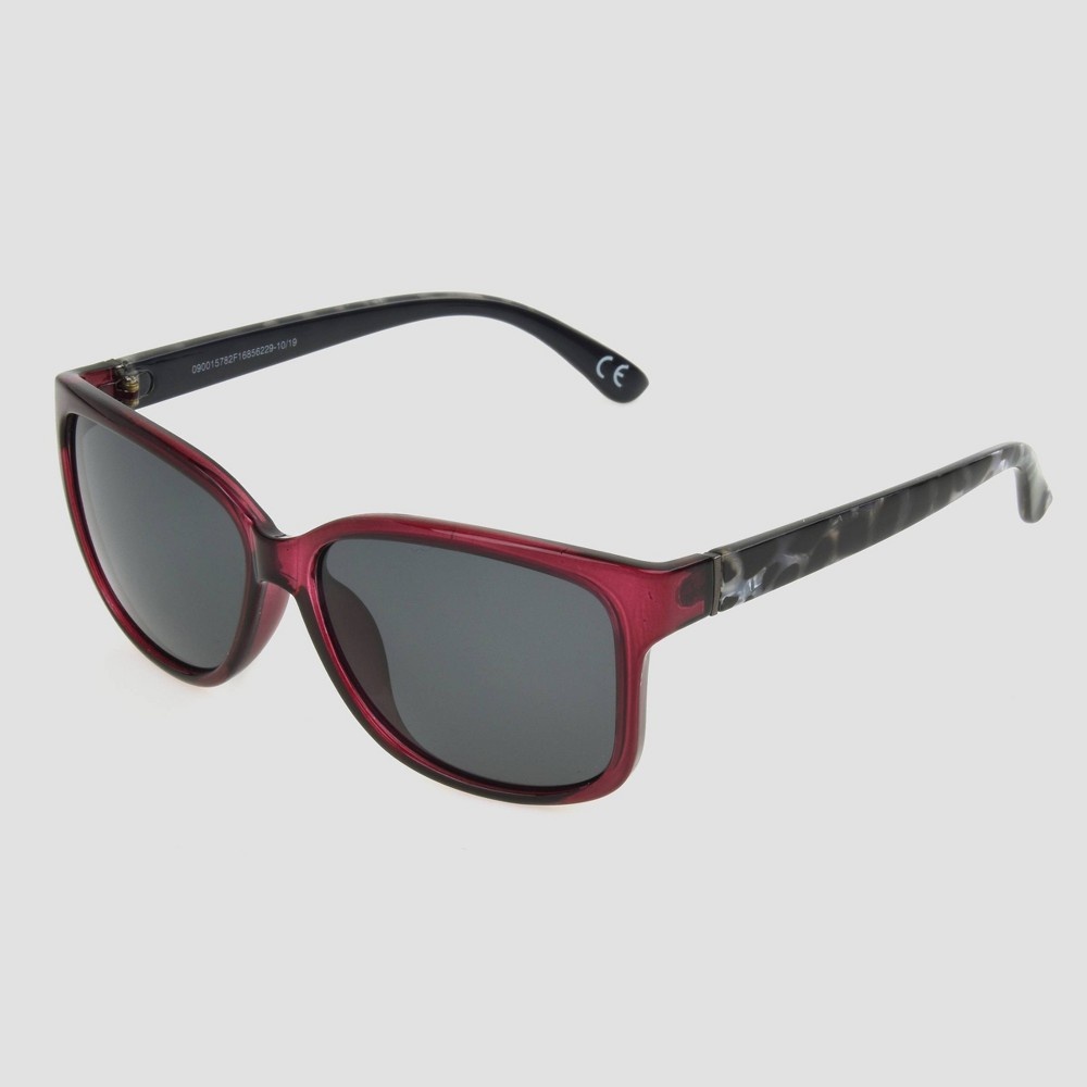 slide 2 of 2, Women's Square Crystal Sunglasses with Smoke Polarized Lenses - A New Day Burgundy, 1 ct