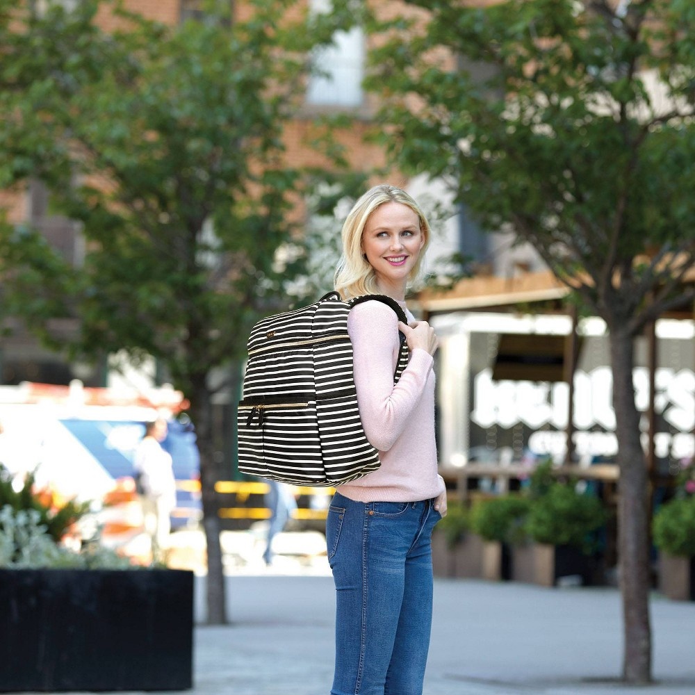 slide 4 of 8, Skip Hop Flatiron Black and White Stripe Diaper Bag Backpack, 1 ct