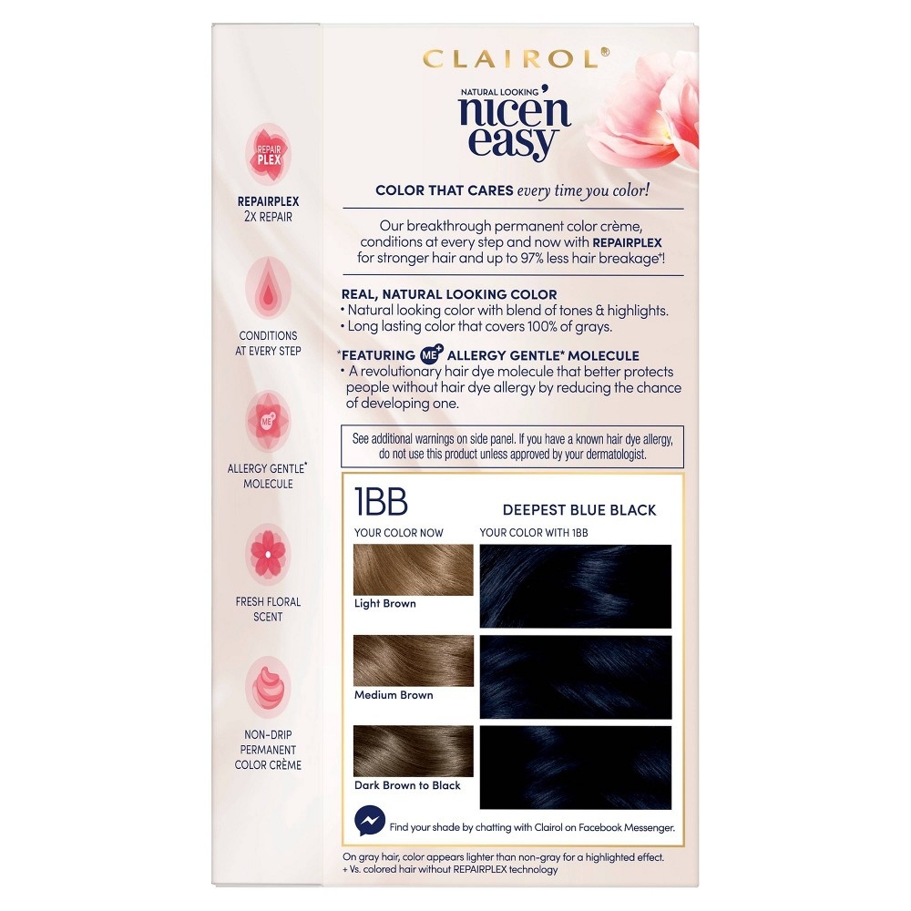slide 2 of 9, Clairol Nice'n Easy Permanent Hair Color - 1BB Deepest Blue Black, 1 ct