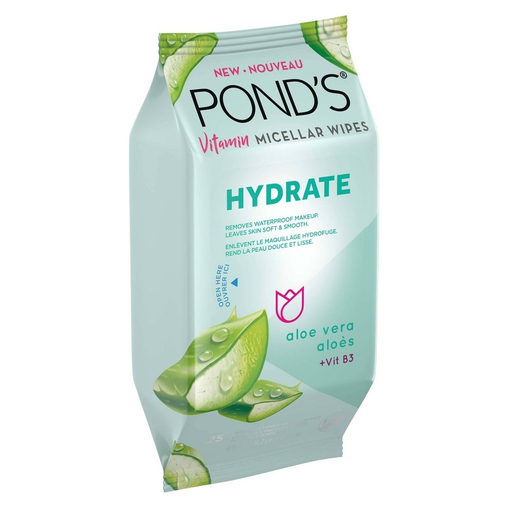 slide 3 of 6, Pond's Hydrate Micellar Facial Wipes - Vit B3 - Aloe Vera, 25 ct