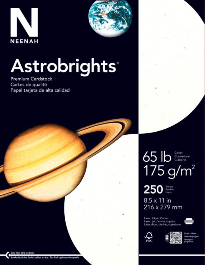 Neenah Astrobrights Premium Color Card Stock, 65 lb, 8.5 x 11 Inches, 250 Sheets, Stardust White