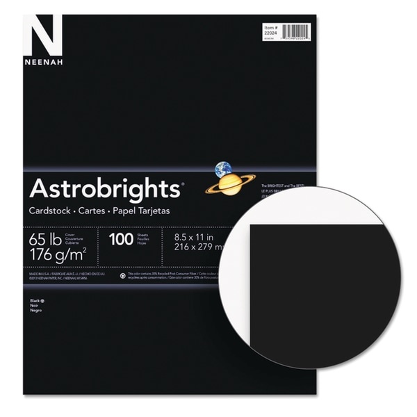 slide 1 of 3, ASTROBRIGHTS Laser, Inkjet Print Card Stock - 8 1/2" X 11" - 65 Lb Basis Weight - 100 / Pack - Eclipse Black, 1 ct