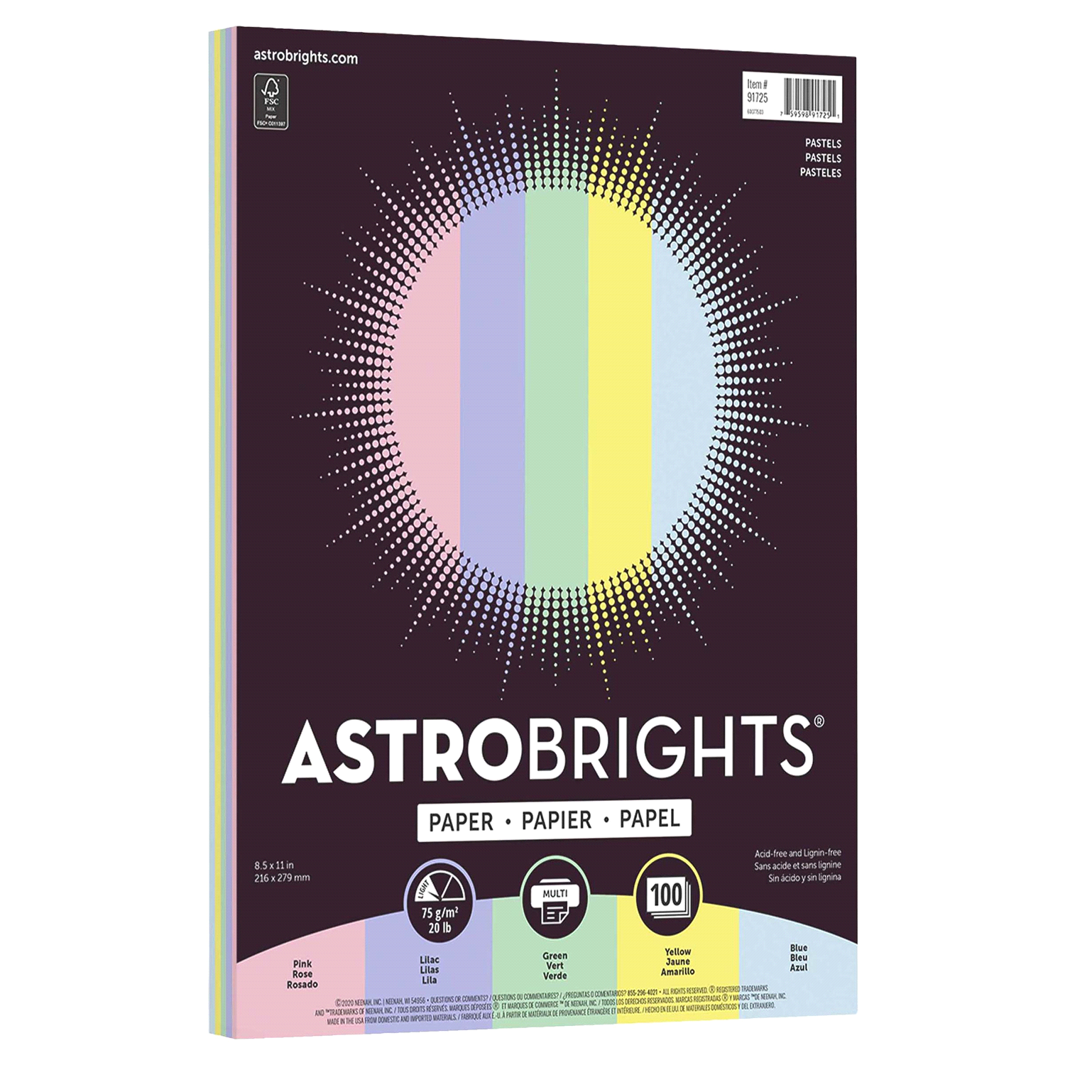slide 1 of 3, ASTROBRIGHTS 100 Sheets Printer Paper 8.5"x11" Pastel - Astrobrights, 1 ct