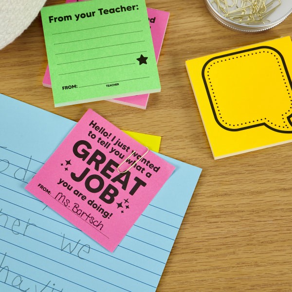 slide 3 of 5, ASTROBRIGHTS Teacher Notes, 3" X 3", Assorted Colors, 50 Sheets Per Pack, Set Of 3 Packs, 50 ct