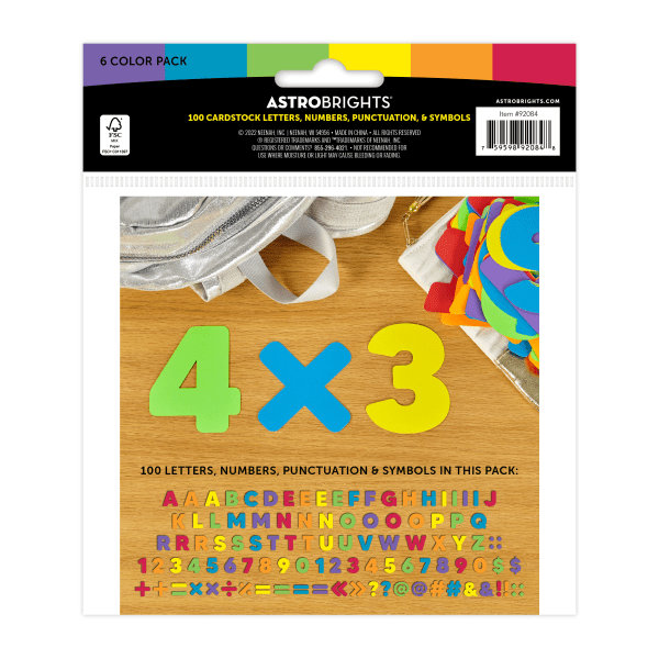 slide 3 of 5, ASTROBRIGHTS Numbers And Letters, With Punctuation, Pre-K To Grade 5, Multicolor, Pack Of 72, 72 ct