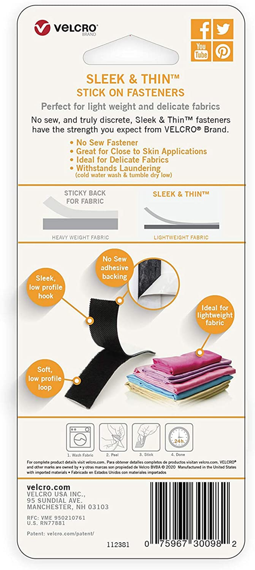 slide 2 of 2, VELCRO Brand Velcro Sleek and Thin Stick On Tape Black, 1 ct