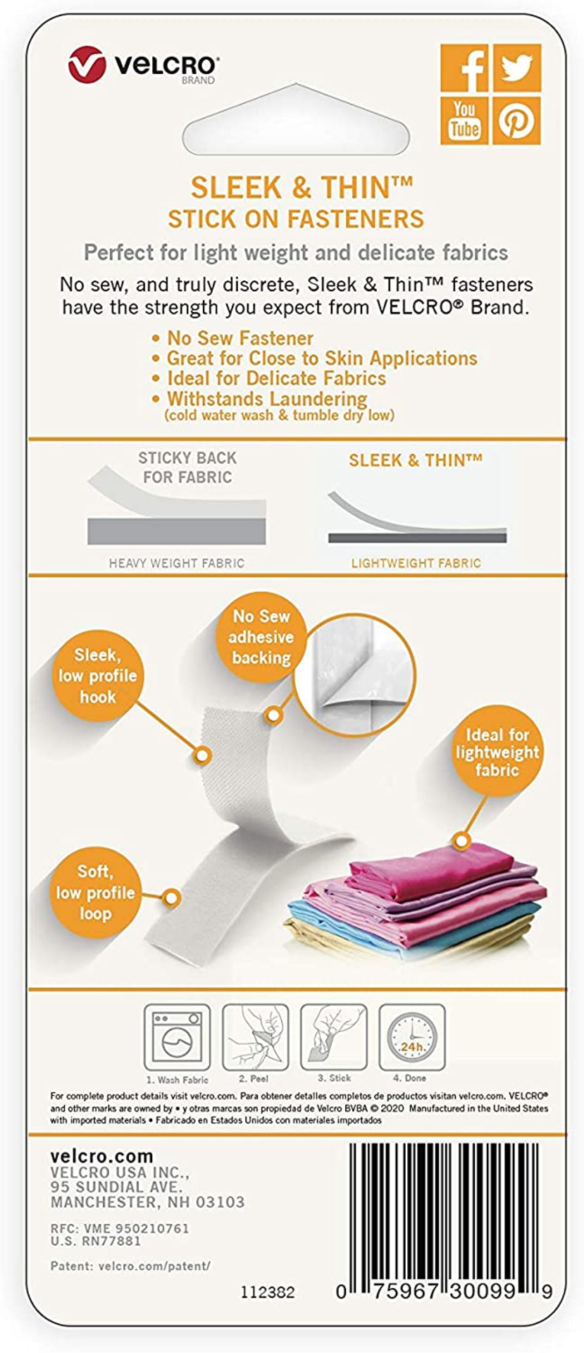 slide 2 of 2, VELCRO Brand VELCRO Sleek and Thin Stick On Tape White, 1 ct