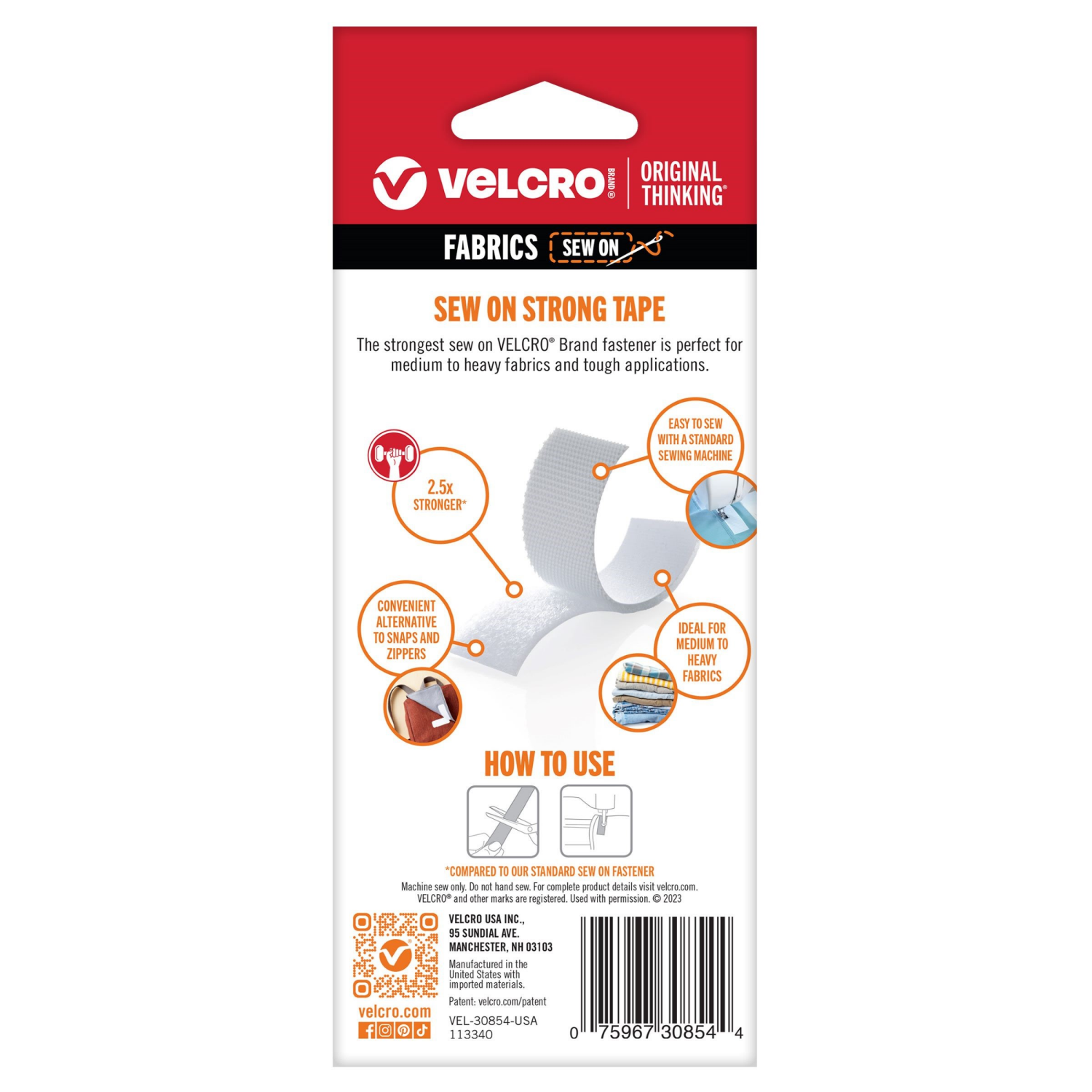 slide 2 of 3, Velcro Brand Sew On Strong Tape 30in X 1in. White, 1 ct