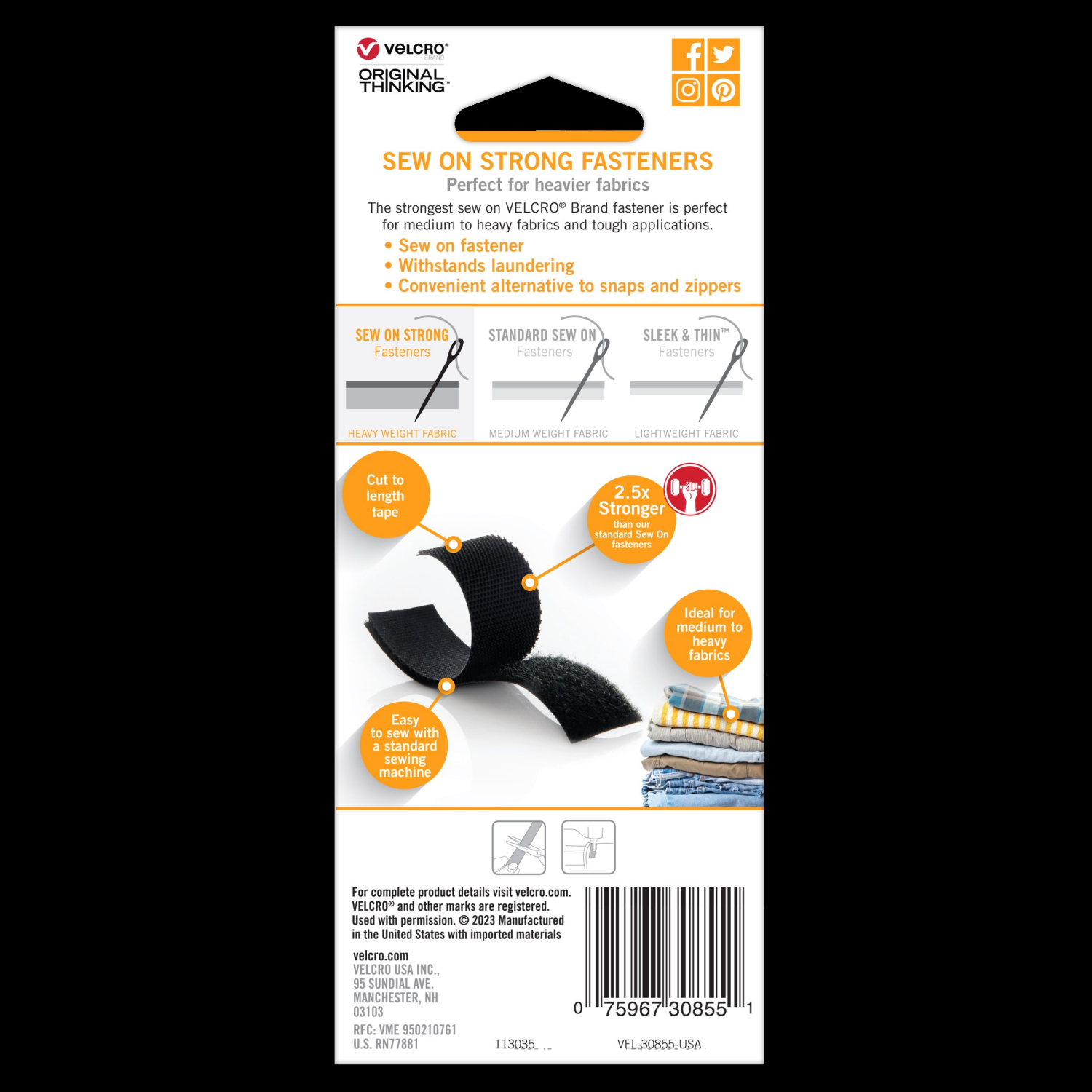 slide 2 of 3, VELCRO Brand Sew On Strong Tape 30in x 1in. Black, 1 ct
