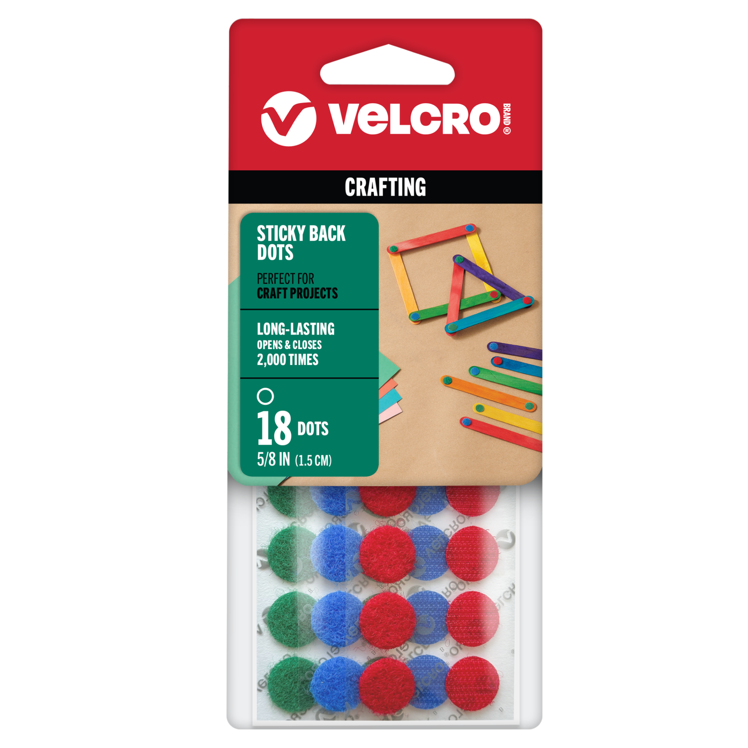 slide 1 of 2, VELCRO Brand Crafting Sticky Back Dots - Blue, Green, and Red 5/8" 18 Ct, 18 ct