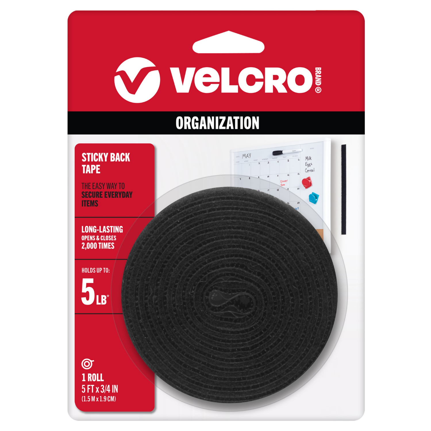 slide 1 of 2, VELCRO Brand Sticky Back Tape, 3/4 x 5", Black, 1 ct