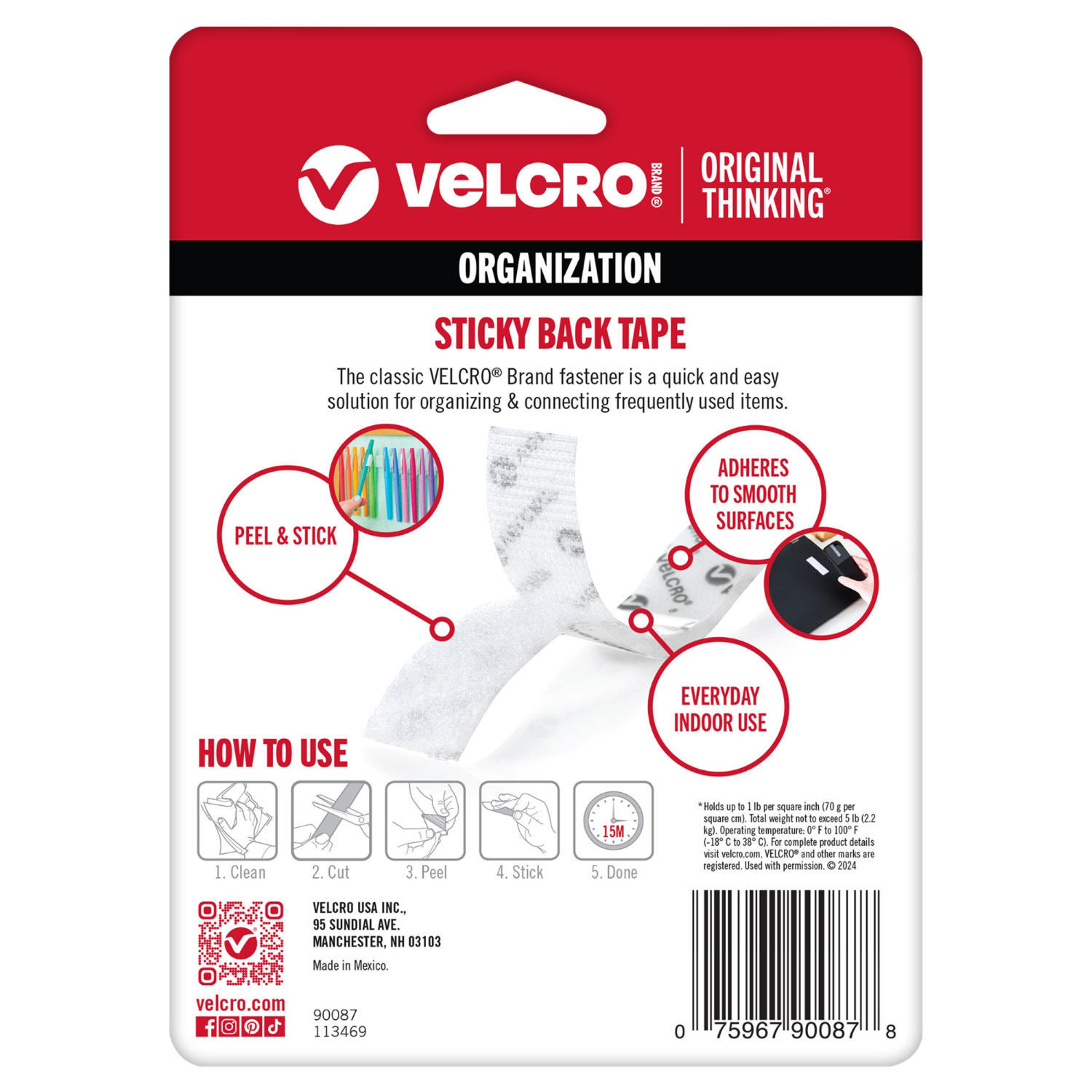 slide 2 of 2, VELCRO Brand Sticky Back Tape x 3/4 in, White, 5 ft