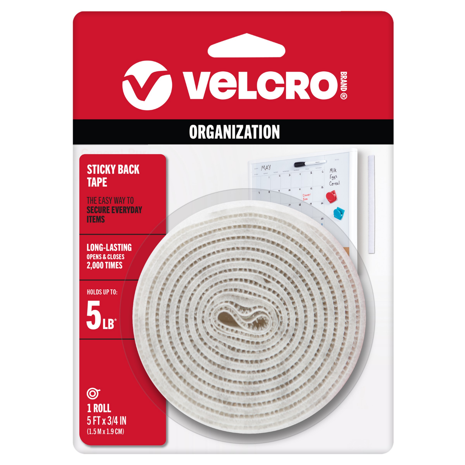 slide 1 of 2, VELCRO Brand Sticky Back Tape x 3/4 in, White, 5 ft