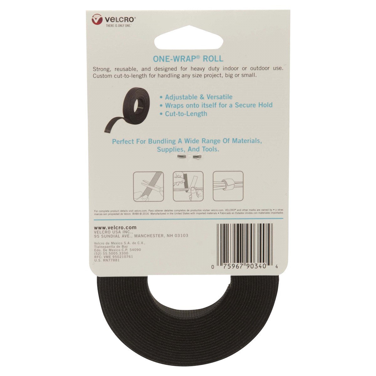 slide 2 of 2, VELCRO Brand - ONE-WRAP Roll, Double-Sided, Self Gripping Multi-Purpose Hook and Loop Tape, Reusable, 12' x 3/4" Roll - Black, 12 ft