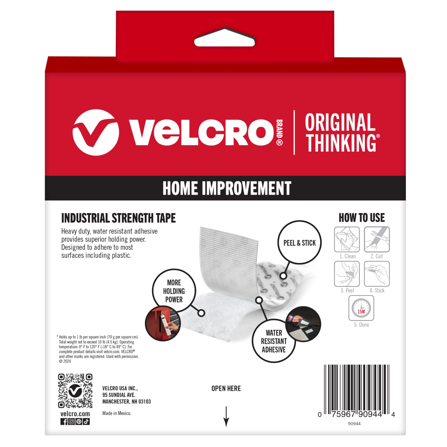 slide 2 of 2, VELCRO Brand Industrial Strength Tape, 10' X 2", White, 10 ft