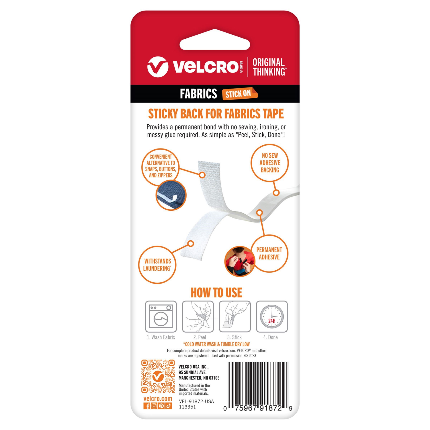 slide 2 of 2, VELCRO Brand Sticky Back for Fabrics 24in x 3/4in Roll White, 1 ct