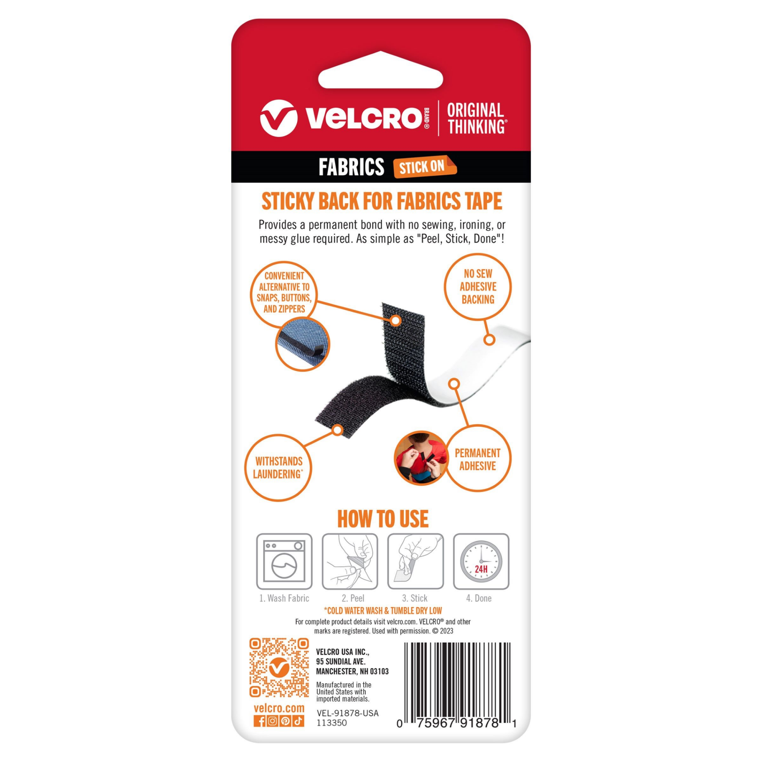 slide 2 of 2, Velcro® Brand Sticky Back For Fabrics 24in X 3/4in Roll Black, 24 x 3 /4