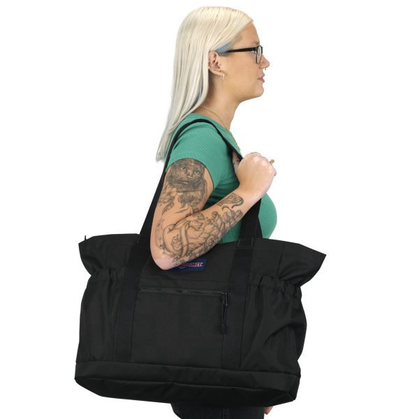 slide 7 of 8, Jansport 600 Denier Polyester Large Day Tote, 14""H X 19""W X 7""D, 100% Recycled, Black, 1 ct