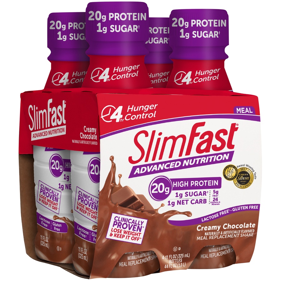 slide 3 of 8, SlimFast Advanced Nutrition Creamy Chocolate Meal Replacement Shake, 4 ct; 11 fl oz
