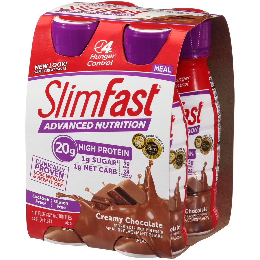 slide 5 of 8, SlimFast Advanced Nutrition Creamy Chocolate Meal Replacement Shake, 4 ct; 11 fl oz