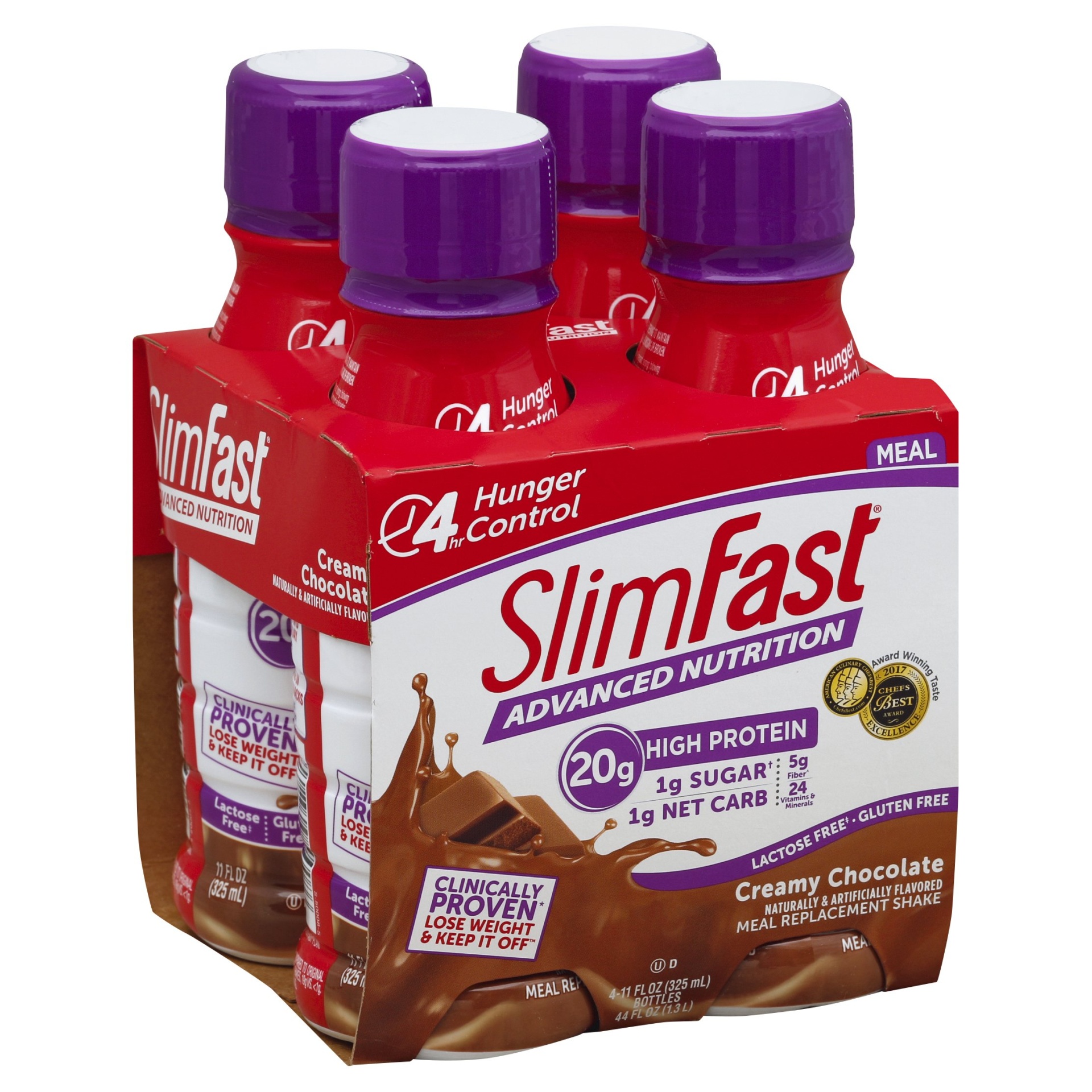 slide 1 of 8, SlimFast Advanced Nutrition Creamy Chocolate Meal Replacement Shake, 4 ct; 11 fl oz