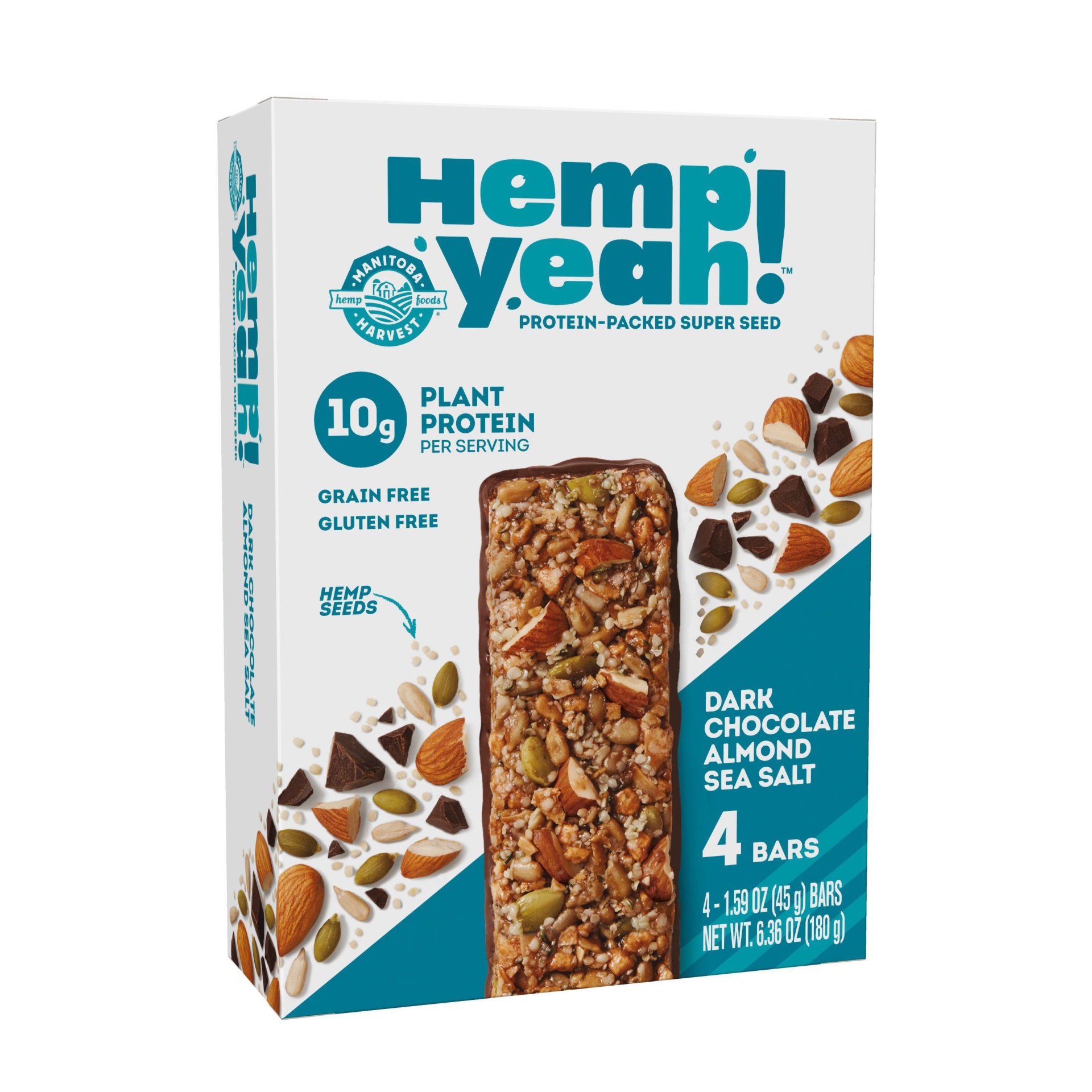 slide 1 of 1, Manitoba Harvest Hemp Yeah! Dark Chocolate Almond Sea Salt Bars, 4 ct