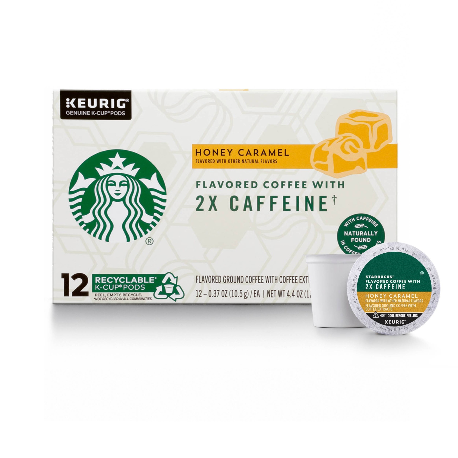 slide 1 of 3, Starbucks Flavored K-Cup Coffee Pods with 2X Caffeine — Honey Caramel for Keurig Brewers — 1 box (12 pods), 1 ct