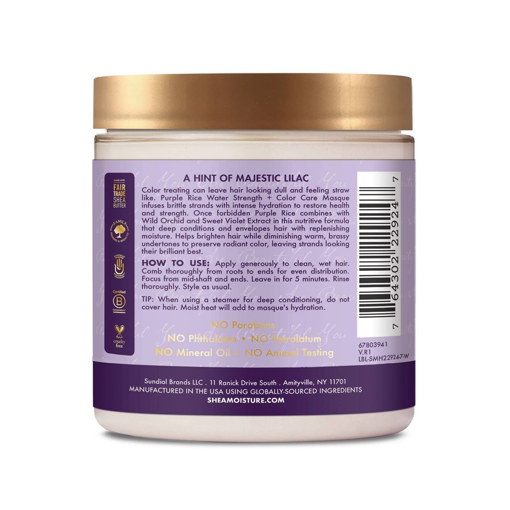 slide 3 of 3, SheaMoisture Strength + Color Care Treatment Masque with Purple Rice Water, 8 oz