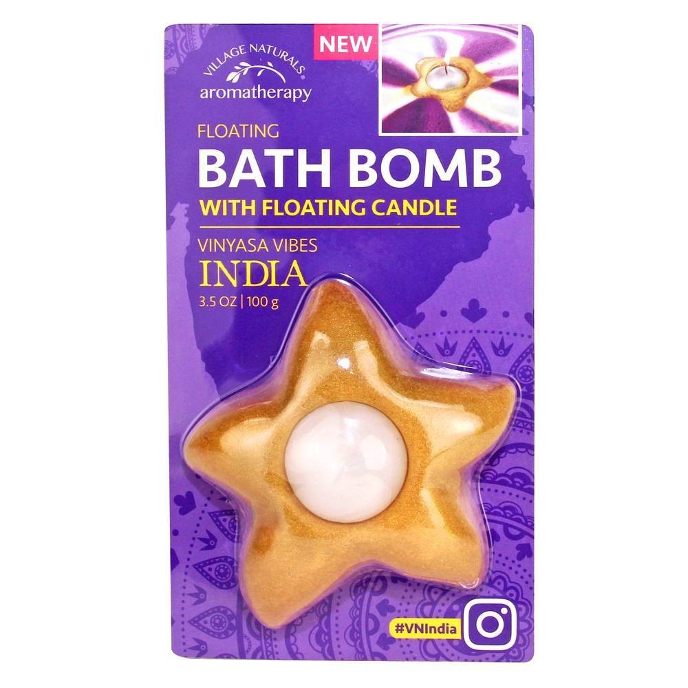 slide 1 of 4, Village Naturals Bath Shoppe India Relaxing Star Floating Bath Bomb with Candle, 3.5 oz