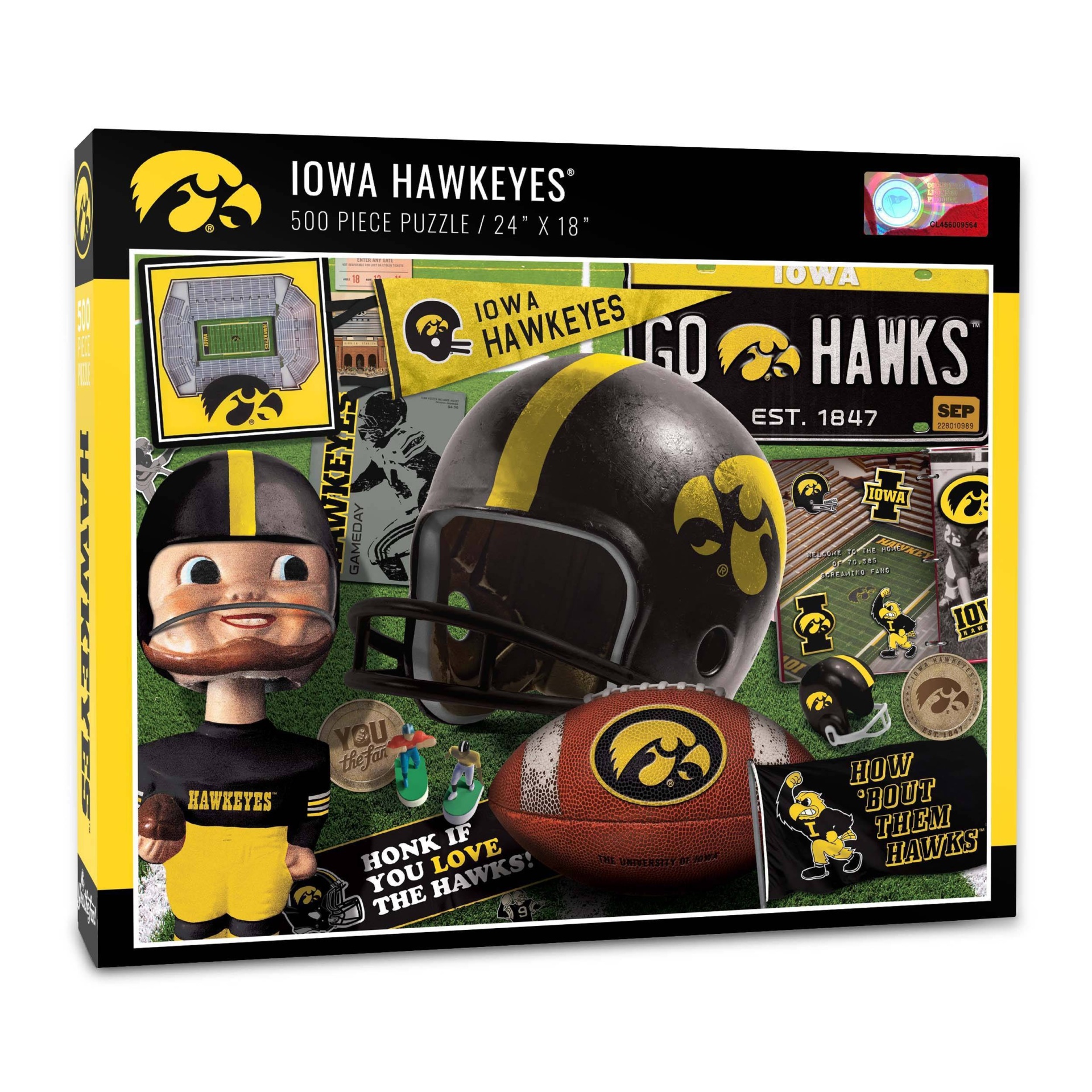 slide 1 of 3, NCAA Iowa Hawkeyes Throwback Puzzle, 500 ct