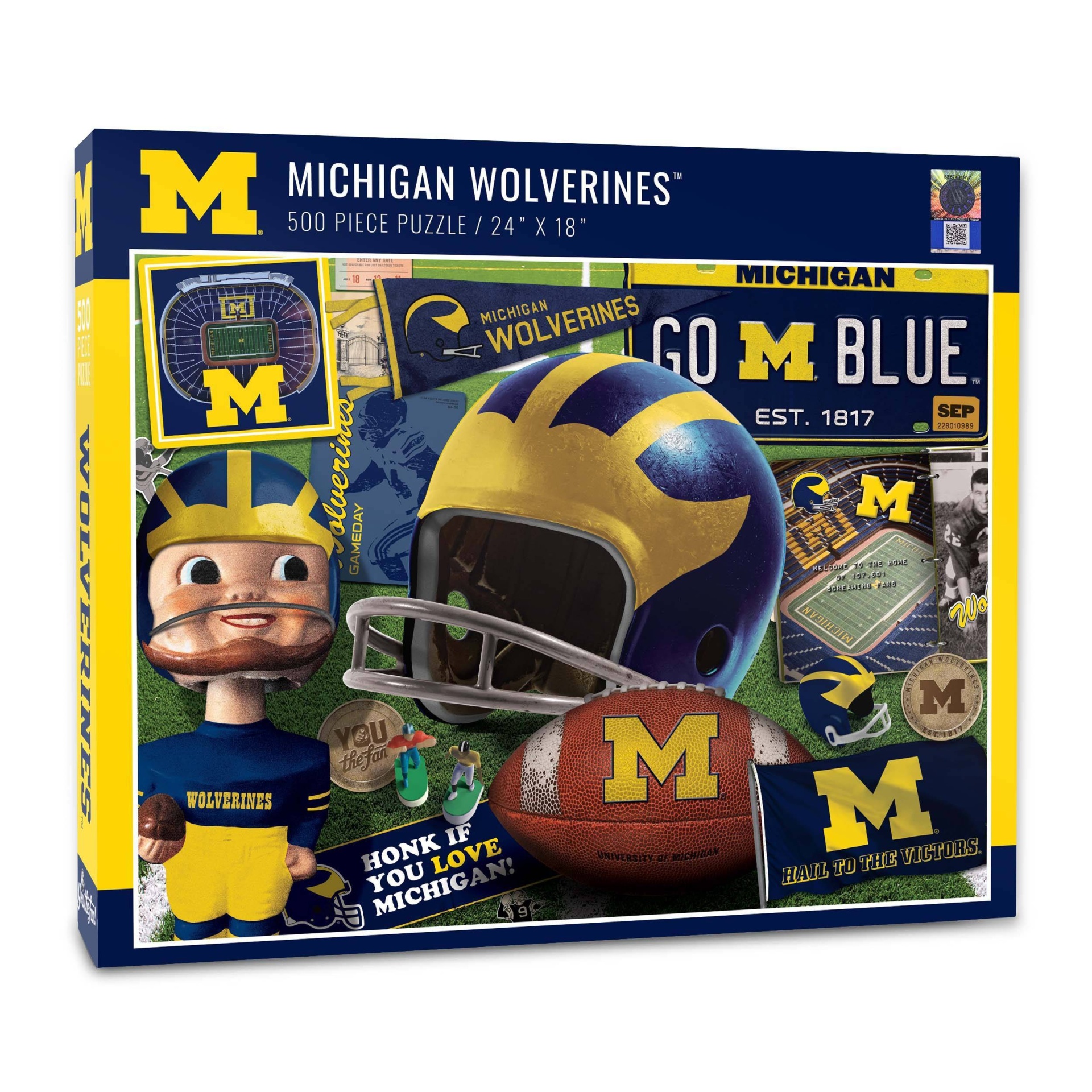 slide 1 of 3, NCAA Michigan Wolverines Throwback Puzzle, 500 ct