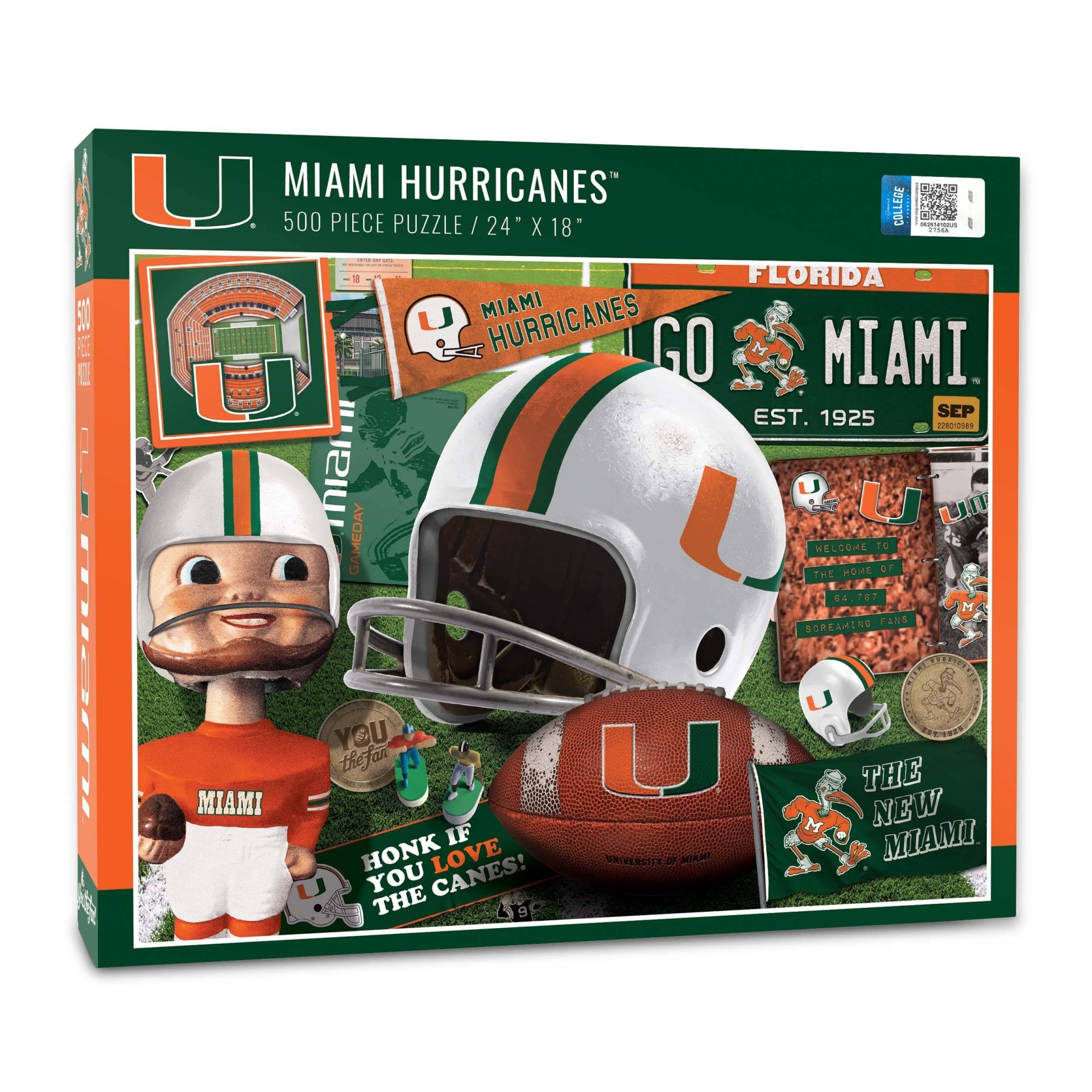 slide 1 of 3, NCAA Miami Hurricanes Throwback Puzzle, 500 ct