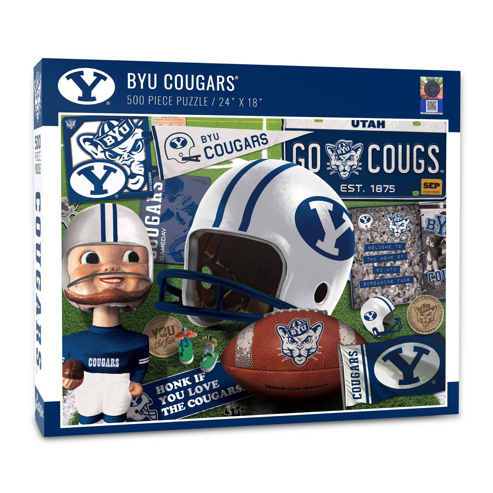 slide 1 of 3, NCAA BYU Cougars Throwback Puzzle, 500 ct