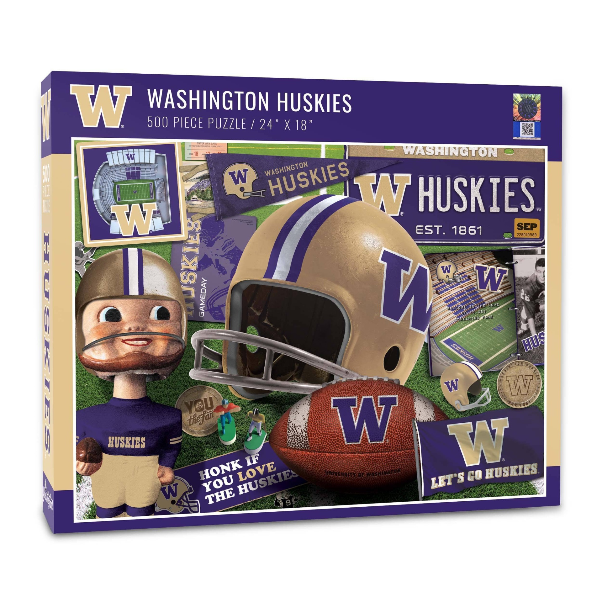 slide 1 of 3, NCAA Washington Huskies Throwback Puzzle, 500 ct