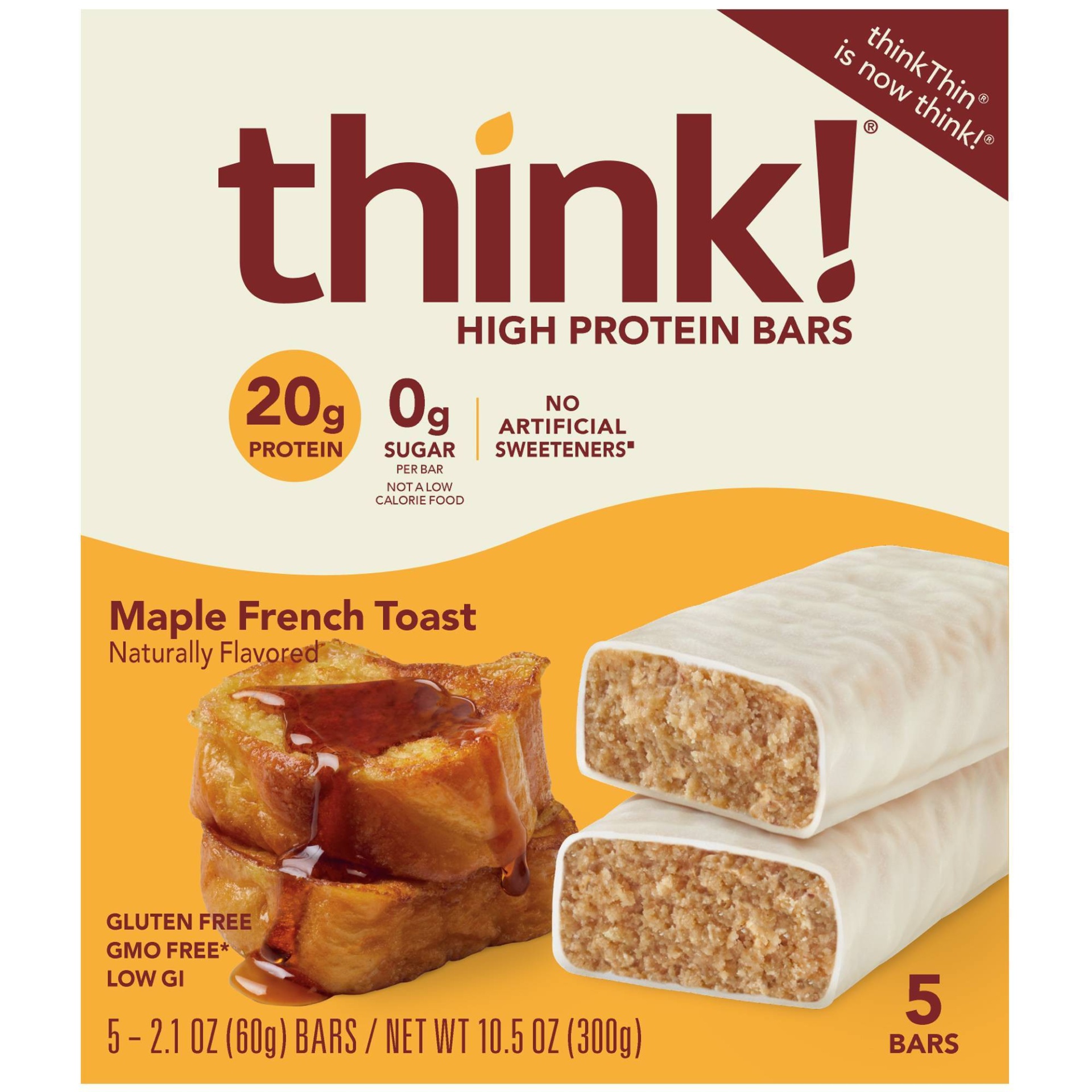 slide 1 of 4, thinkThin think! High Protein Maple French Toast Bars, 10.5 oz, 5 ct